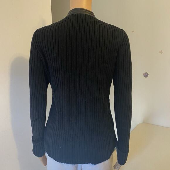 Style & Company Women's S Black Leather Rip Knit Jacket Full Zip High Neck Goth - Picture 7 of 12